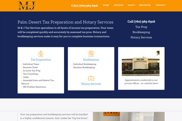 M and J Taxes web design